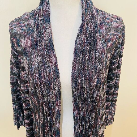 Ball of Cotton Handloomed in USA variegated yarn draped bell sleeve cardigan - Picture 11 of 13